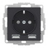 Розетка СП Atlas б/р з.к.+2 USB A+A, 5В/2,4А, 2х5В/1,2А КАРБОН ATN001030 1