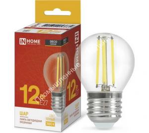 Лампа LED-ШАР-deco 12W/3000K/E27/1350Lm прозрачная IN HOME (10/50) 1