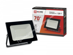 Прожектор СДО-7  70W/6500K/5600Лм IP65 черный 230В IN HOME (20) 1